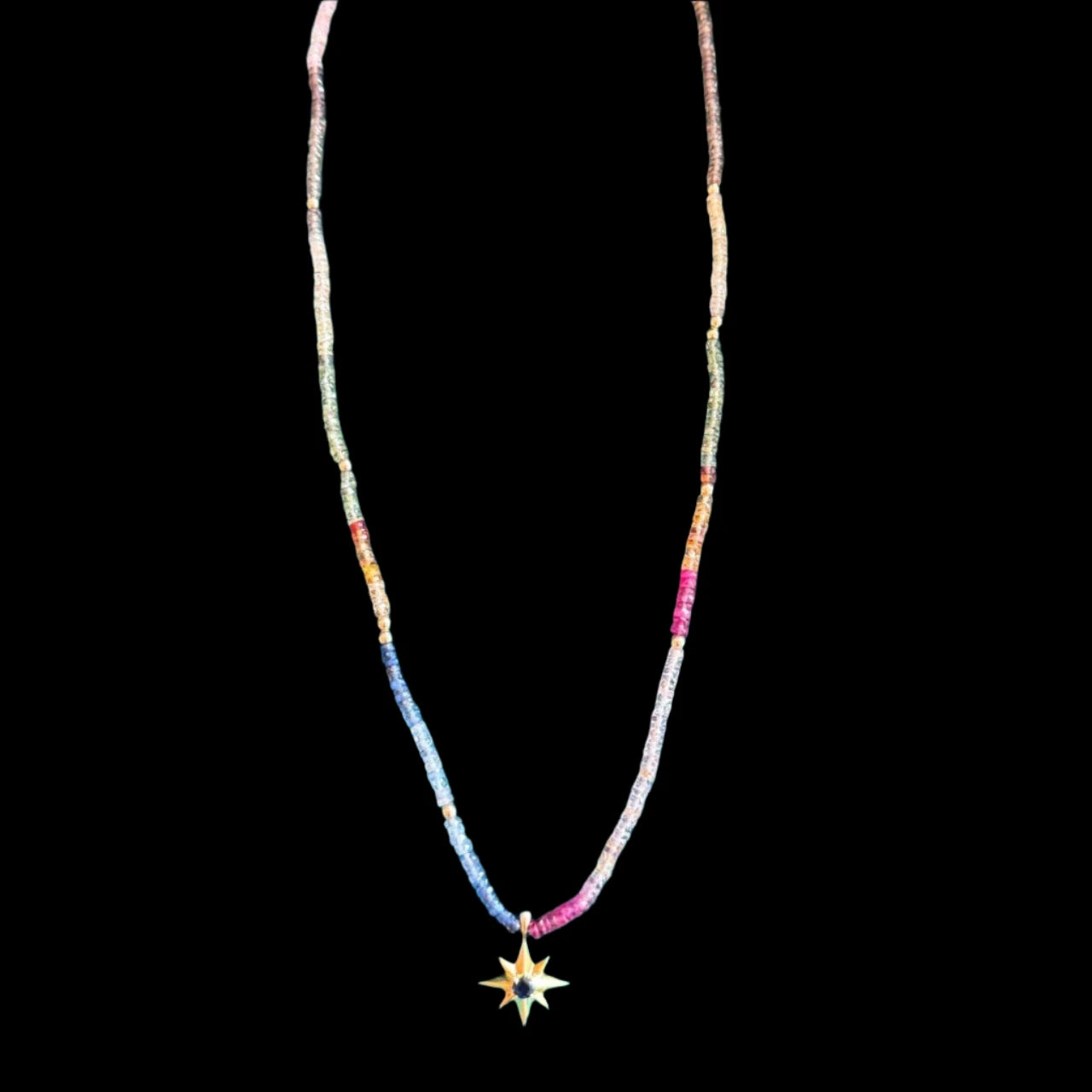 Compass Star Multi Sapphire and Ruby Necklace with Gold