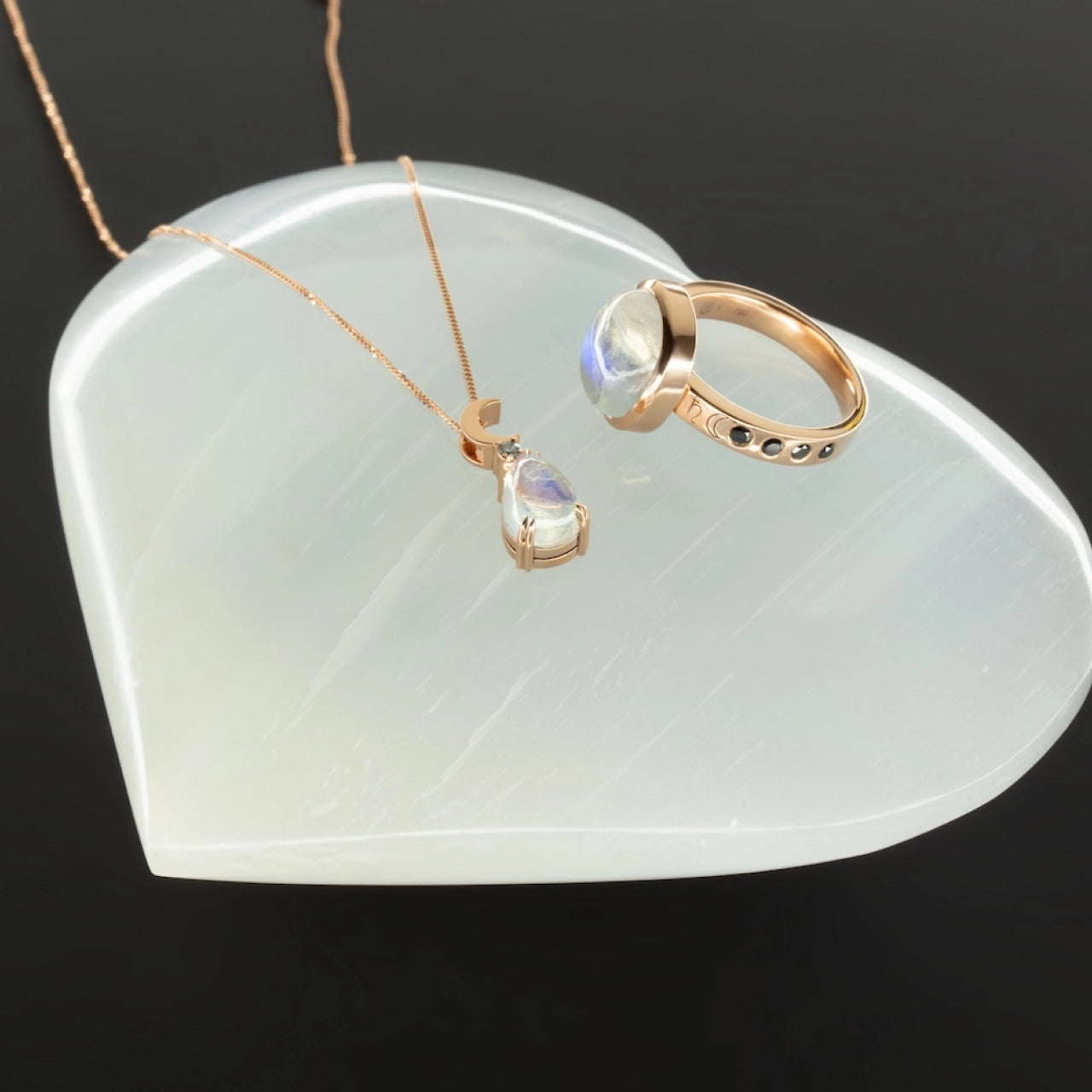 High Priestess Moonstone and Diamond Pendant in 18 carat Rose Gold