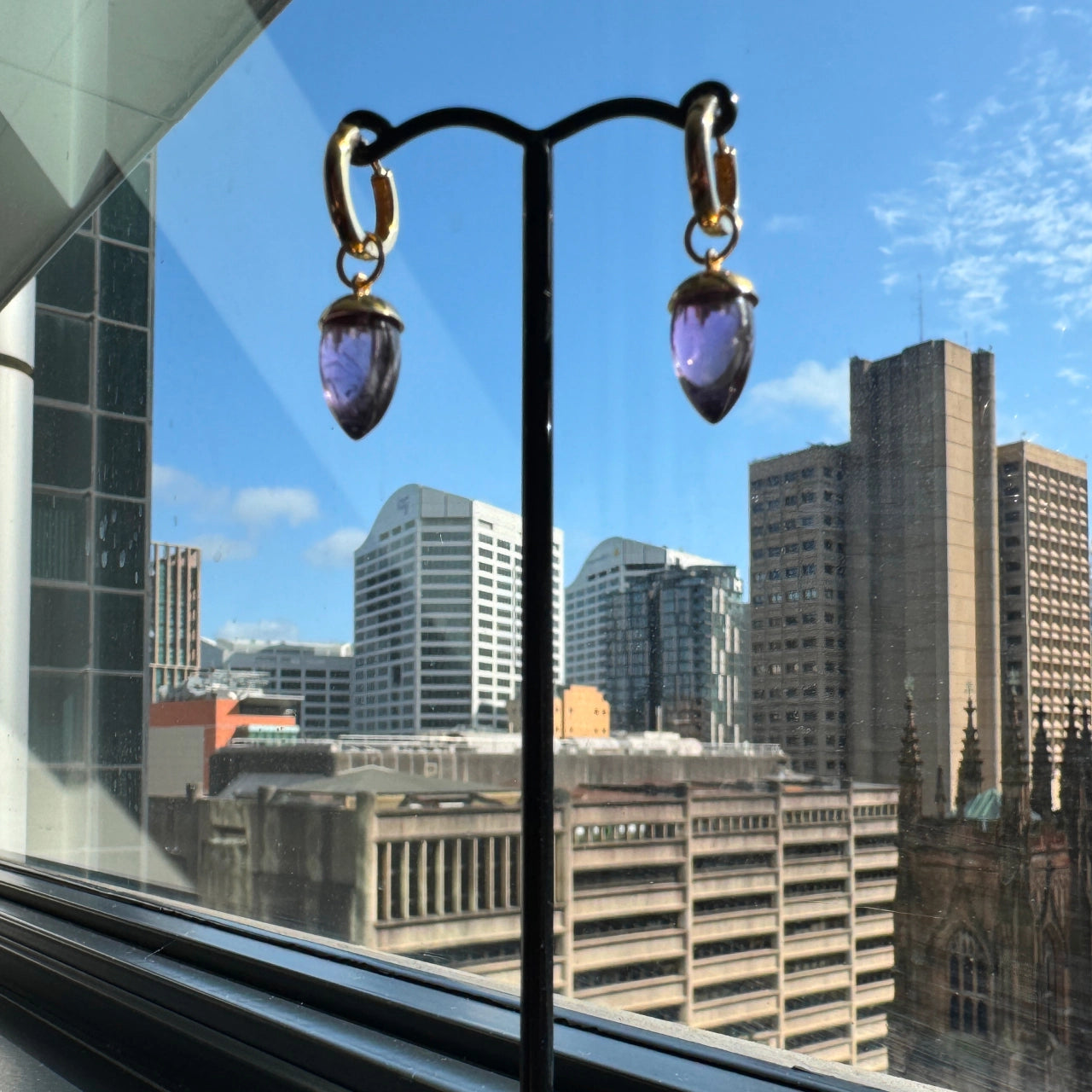 Spike Amethyst Drops in 18 carat Yellow Gold