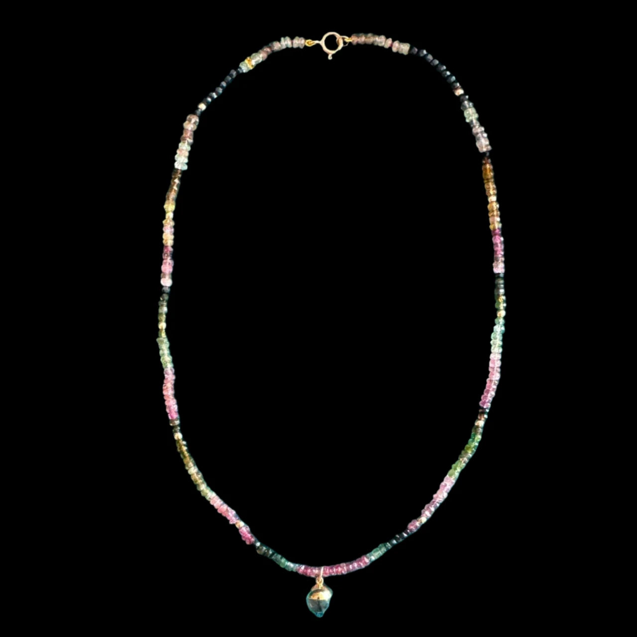 The Aeon Gemstone Multi Tourmaline Necklace with Spike Pendant in 18ct Yellow Gold