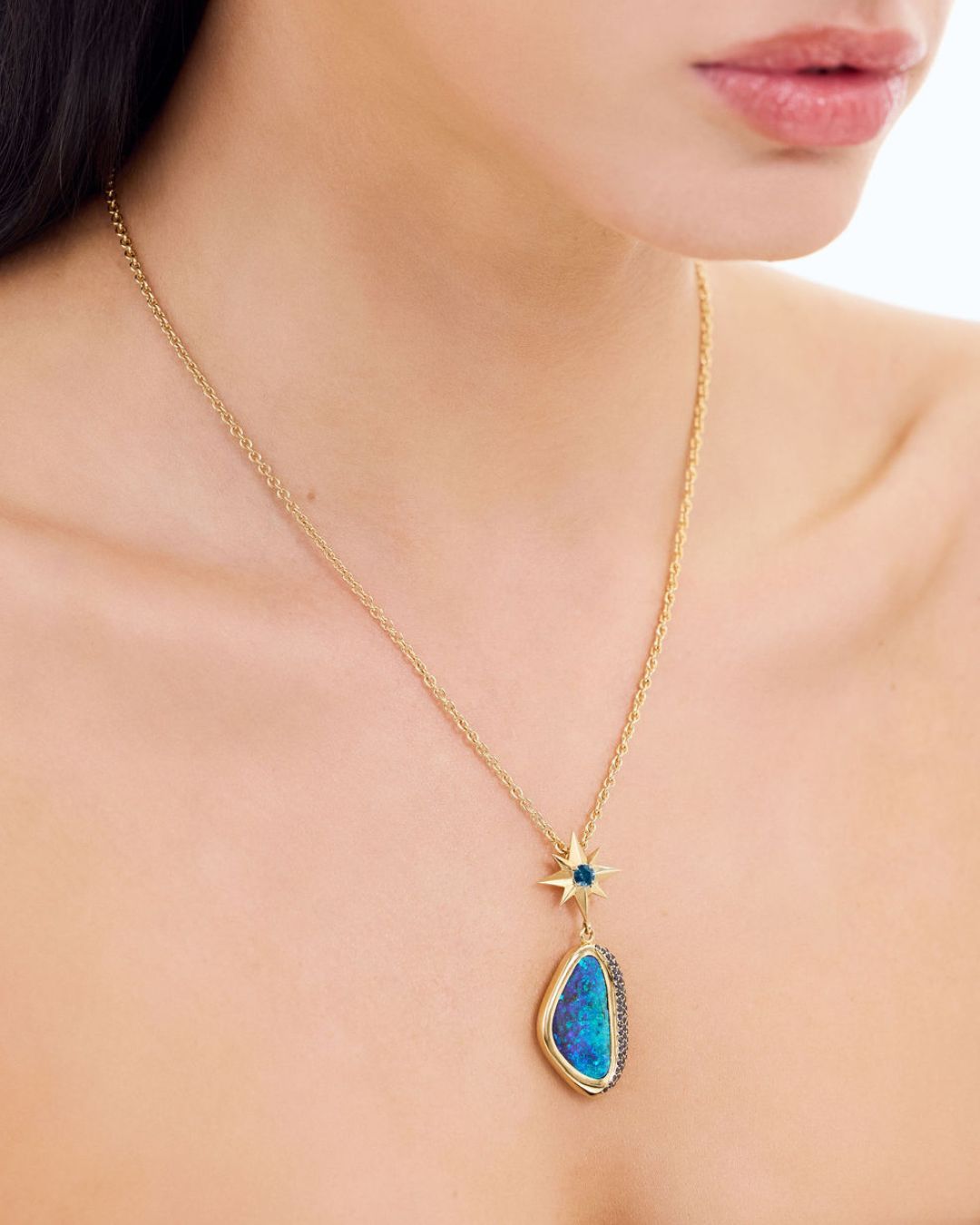 Compass Star Couture Opal and Sapphire Pendant in 18 carat Yellow Gold
