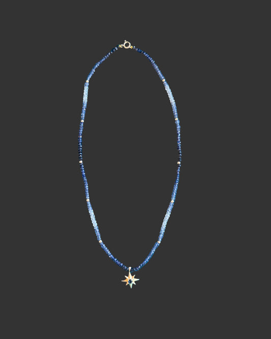 Compass Star Multi Blue Sapphire Necklace with Gold