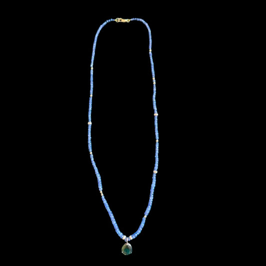 Changes Tanzanite and Moldavite Necklace with Gold