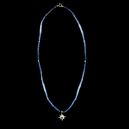 Compass Star Multi Blue Sapphire Necklace with Gold