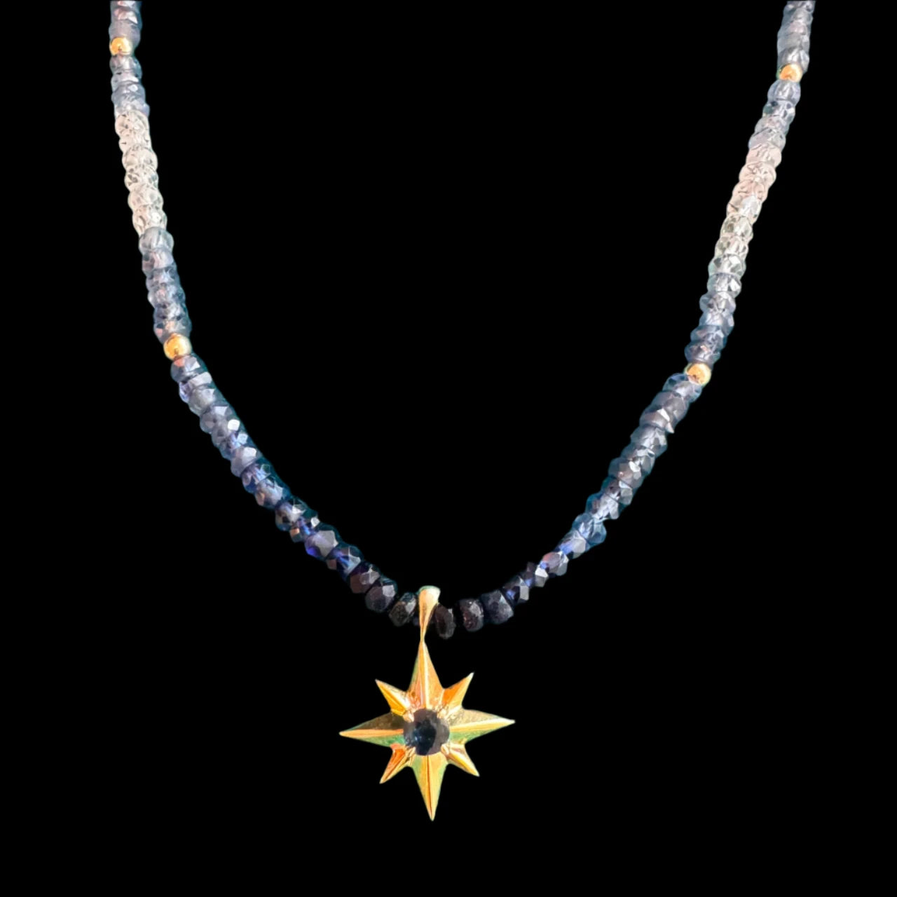 Compass Star Multi Blue Sapphire Necklace with Gold