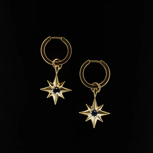 Compass Star Sapphire Earrings in Sterling Silver with 18 carat Gold Vermeil