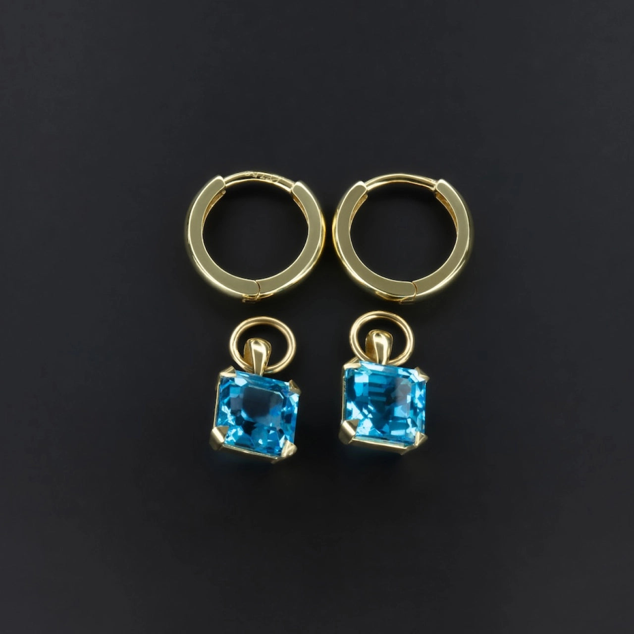 Harlequin Swiss Blue Topaz Earrings in 18 carat Yellow Gold