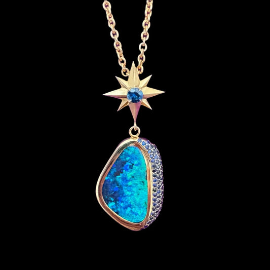 Compass Star Couture Opal and Sapphire Pendant in 18 carat Yellow Gold