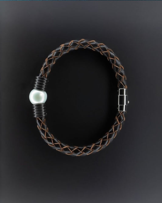 Bright Side of the Moon men's leather and pearl bracelet