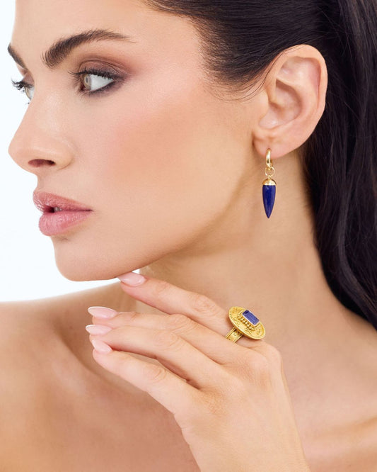 Spike Lapis Lazuli Earrings in 18 carat Yellow Gold