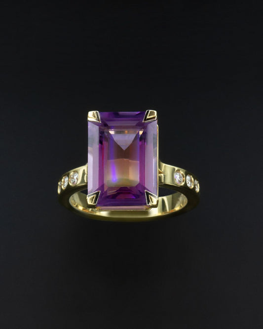 Harlequin Amethyst and Diamond Ring in 18 carat Yellow and White Gold