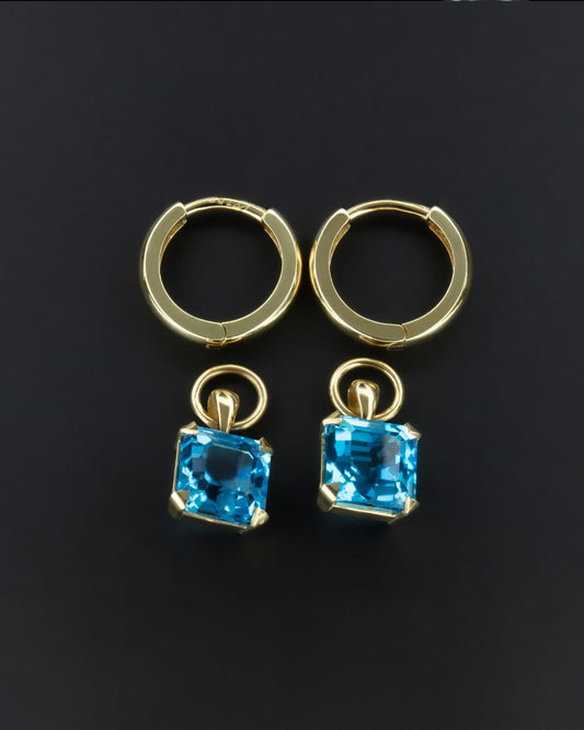 Harlequin Swiss Blue Topaz Earrings in 18 carat Yellow Gold