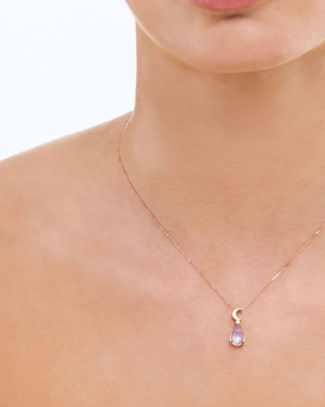 High Priestess Moonstone and Diamond Pendant in 18 carat Rose Gold